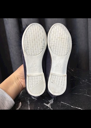 Kürklü Lacivert Süet Kız çocuk Babet - Görsel 4