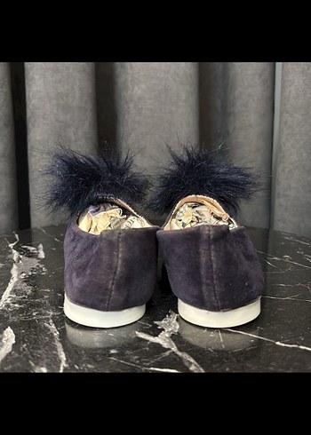 Kürklü Lacivert Süet Kız çocuk Babet - Görsel 5