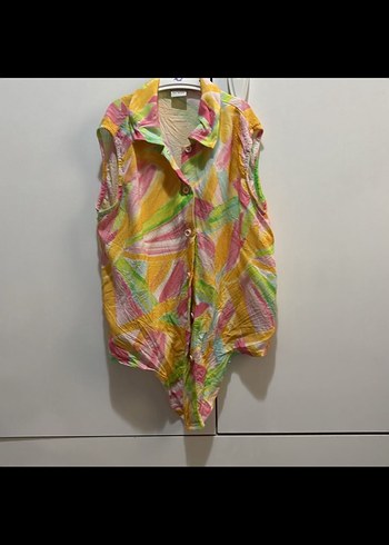 Bohem Çok Renkli Kolsuz Keten Gömlek - Görsel 4