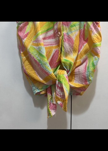 Bohem Çok Renkli Kolsuz Keten Gömlek - Görsel 2