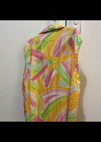 Bohem Çok Renkli Kolsuz Keten Gömlek - Görsel 5