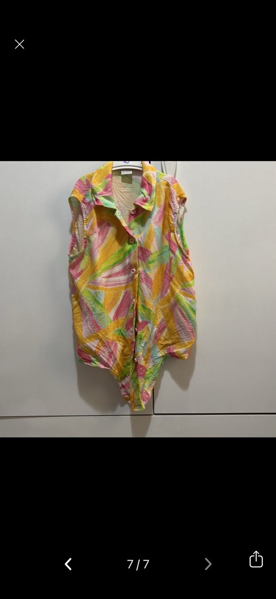 Bohem Çok Renkli Kolsuz Keten Gömlek - Görsel 4