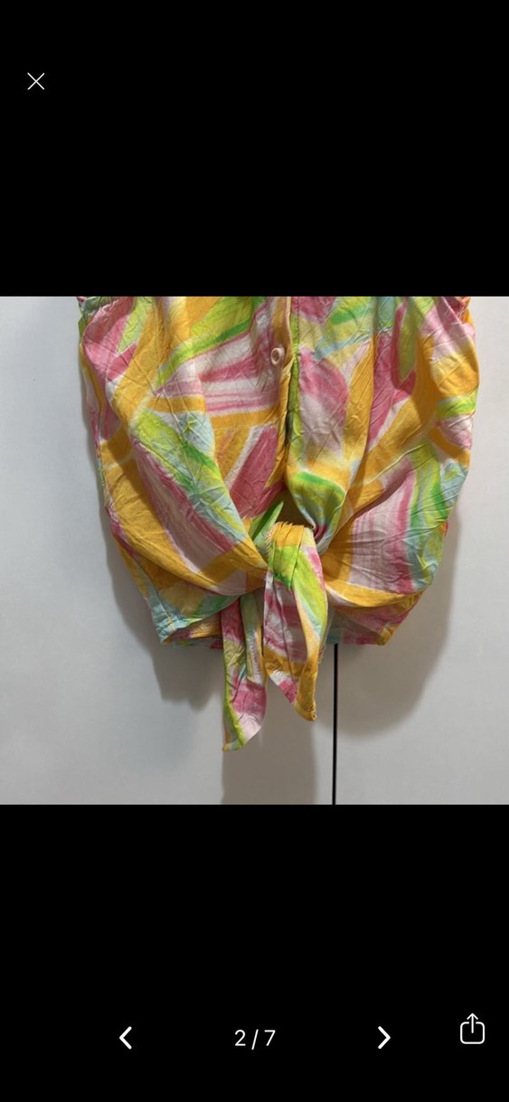 Bohem Çok Renkli Kolsuz Keten Gömlek - Görsel 2