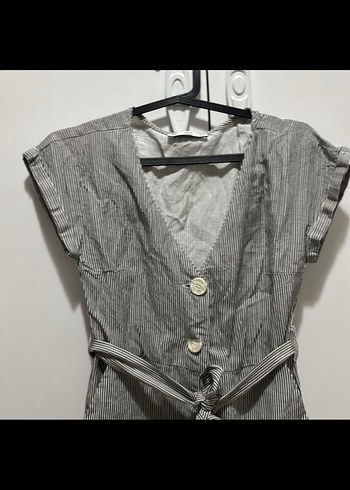 Gri Kemerli Kolsuz Mini Tulum - Görsel 6