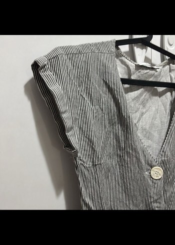 Gri Kemerli Kolsuz Mini Tulum - Görsel 3