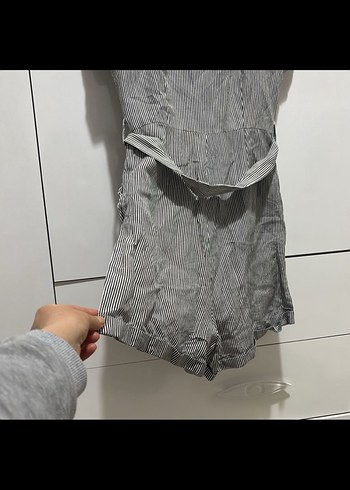 Gri Kemerli Kolsuz Mini Tulum - Görsel 5