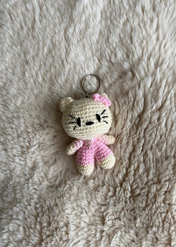 Pembe Örgü Hello kitty Anahtarlık - Görsel 2