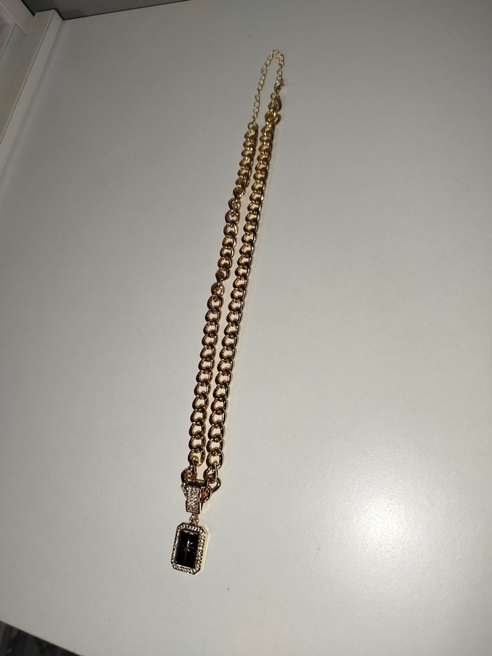 Zincir Detaylı Uzun Altın Kadın Kolye - Görsel 3