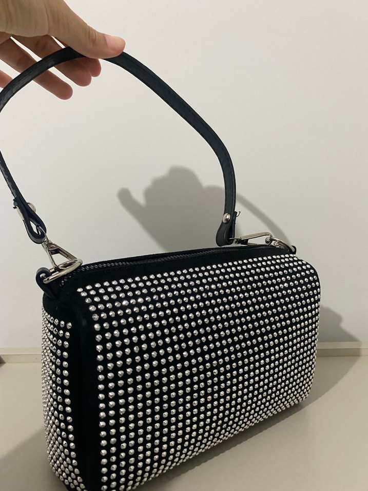 Taşlı siyah çanta - Görsel 3