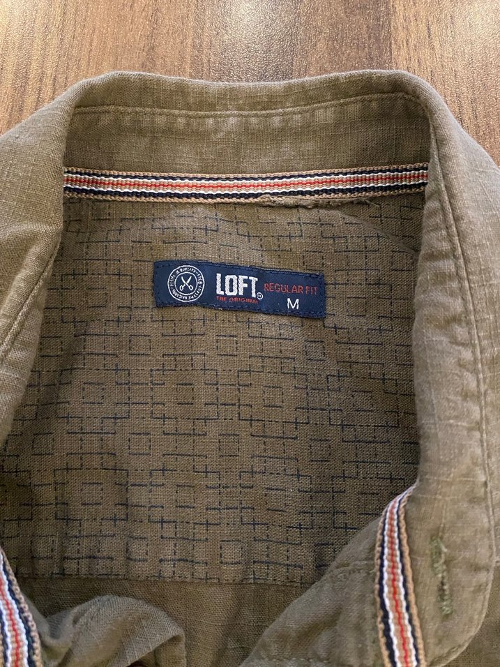 Erkek Haki Keten Kısa Kollu Gömlek - Görsel 2