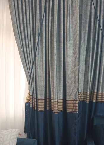 İşlemeli Gri-Mavi Konvansiyonel fon perde - Görsel 3