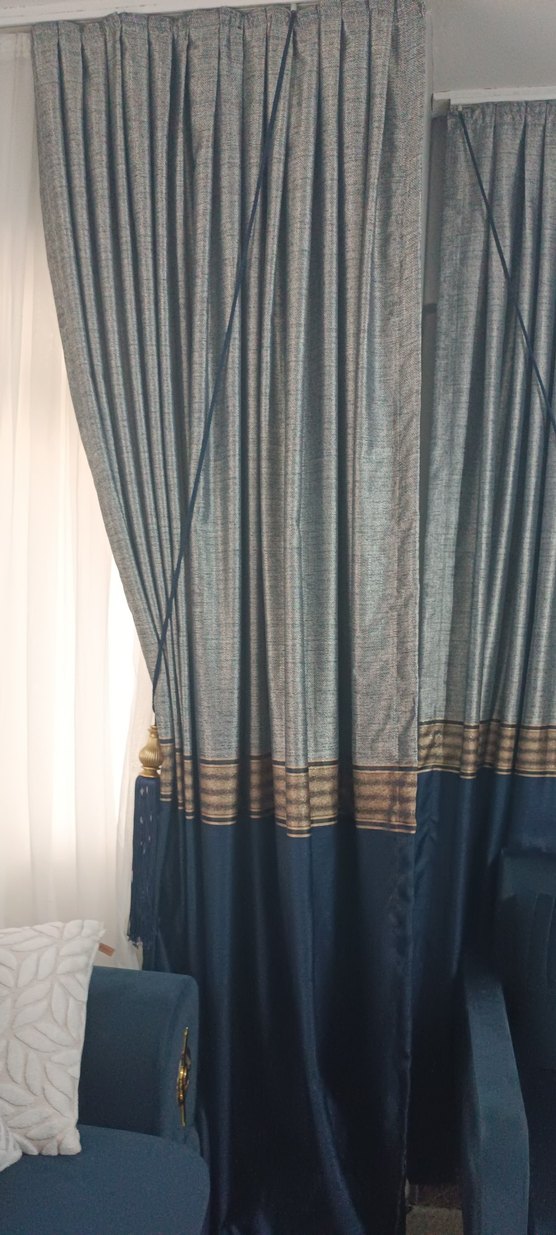 İşlemeli Gri-Mavi Konvansiyonel fon perde - Görsel 3