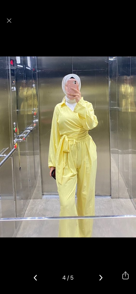 Sarı Kuşaklı Uzun Kadın Takım - Görsel 5