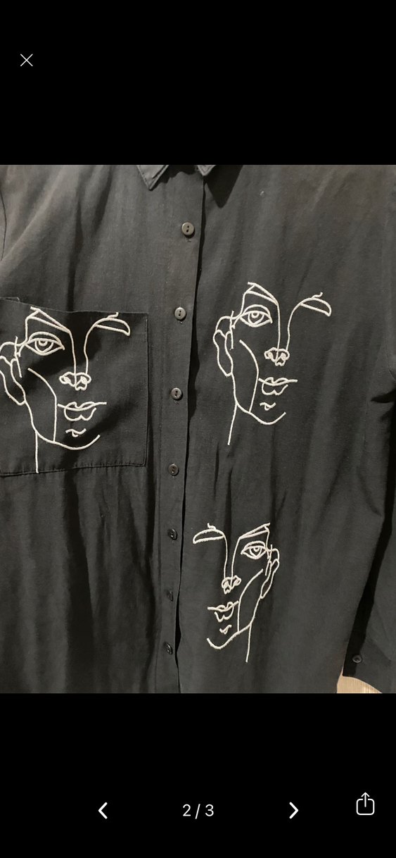 Düğmeli Siyah Keten Uzun Kollu Gömlek - Görsel 2