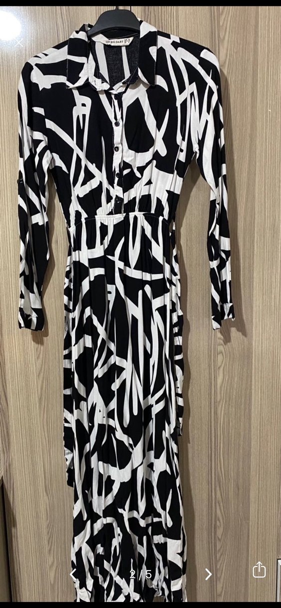 Siyah Beyaz Zebra Desenli Uzun Elbise - Görsel 2