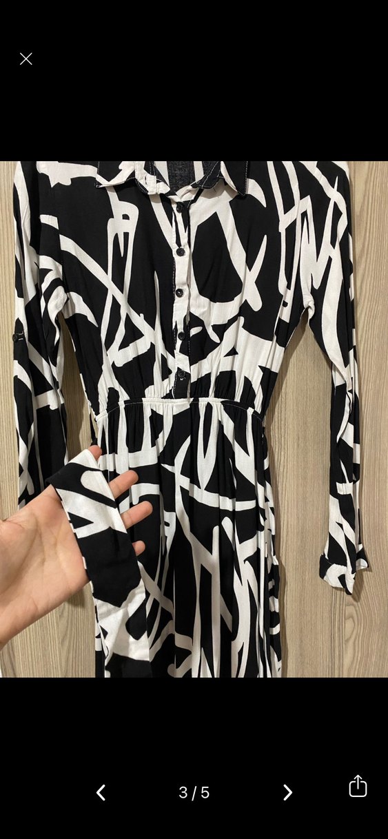 Siyah Beyaz Zebra Desenli Uzun Elbise - Görsel 3