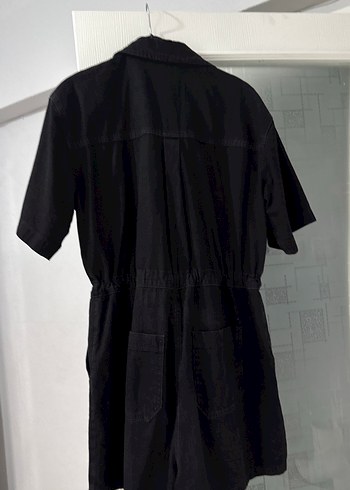 Siyah Kısa Kollu Denim Tulum - Görsel 4