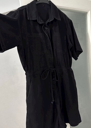 Siyah Kısa Kollu Denim Tulum - Görsel 2