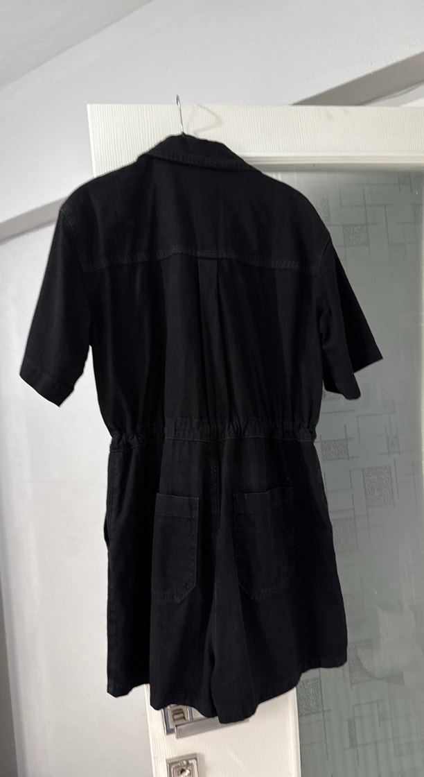 Siyah Kısa Kollu Denim Tulum - Görsel 4