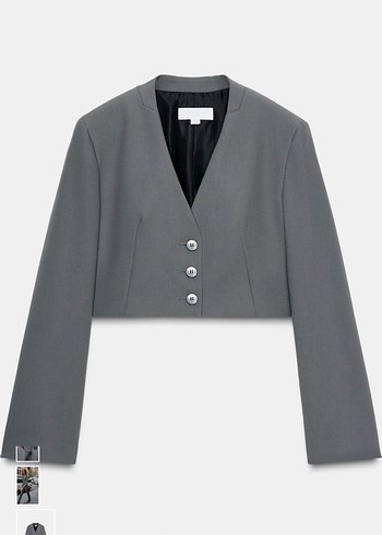 ZARA Düğmeli Gri Kadın Blazer Ceket - Görsel 4