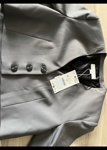 ZARA Düğmeli Gri Kadın Blazer Ceket - Görsel 6
