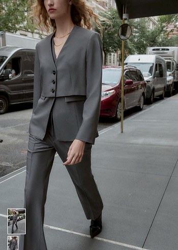 ZARA Düğmeli Gri Kadın Blazer Ceket - Görsel 2