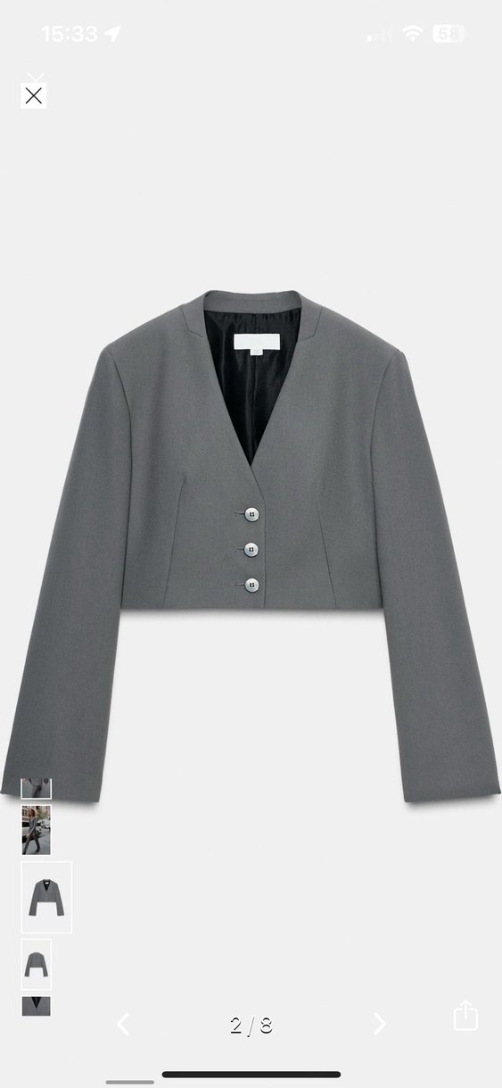 ZARA Düğmeli Gri Kadın Blazer Ceket - Görsel 4