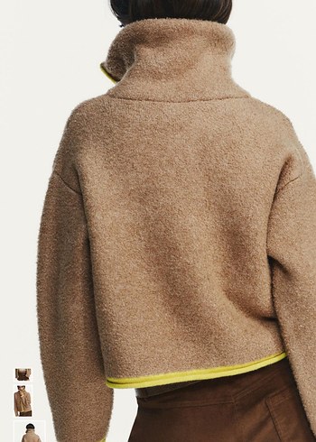 ZARA Kürk Detaylı Kahverengi Kısa Kadın Ceket - Görsel 6