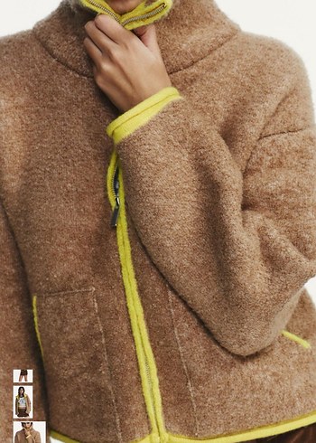 ZARA Kürk Detaylı Kahverengi Kısa Kadın Ceket - Görsel 3