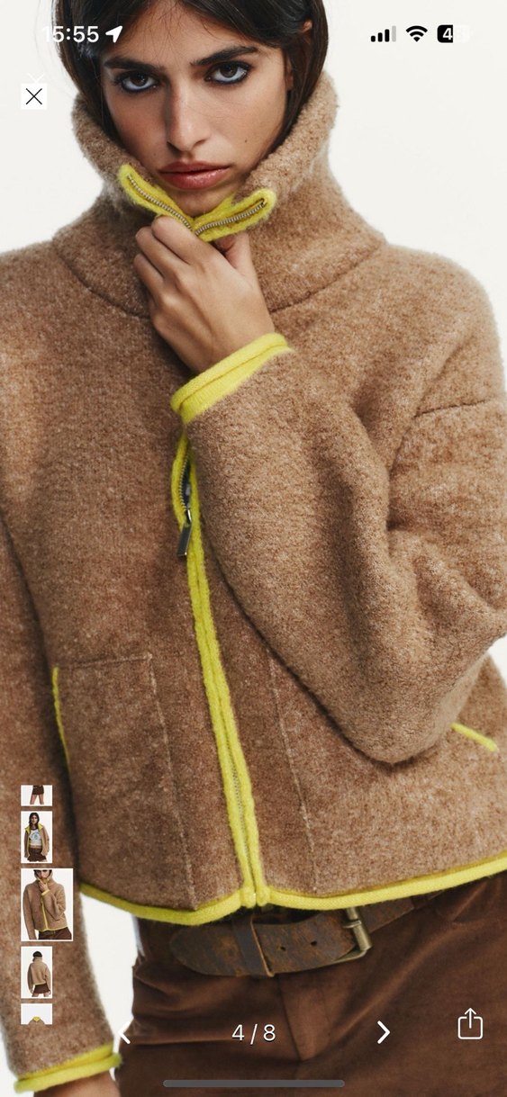 ZARA Kürk Detaylı Kahverengi Kısa Kadın Ceket - Görsel 3