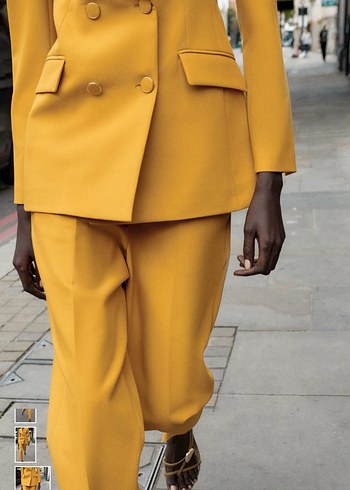 ZARA Sarı Uzun Kesim Kadın Blazer Ceket - Görsel 4