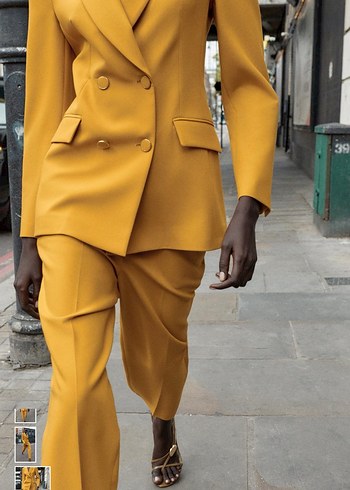 ZARA Sarı Uzun Kesim Kadın Blazer Ceket - Görsel 3