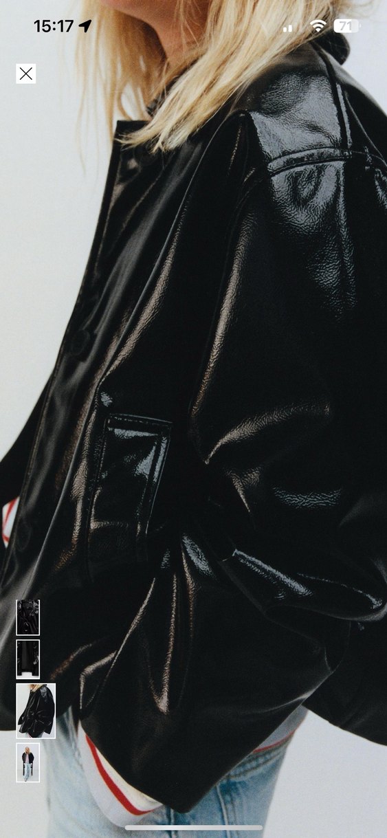 Zara Kadın Siyah Parlak Biker Deri Ceket - Görsel 5