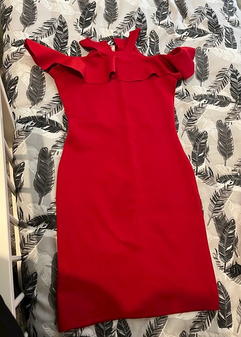 Kırmızı Fırfırlı Uzun Abiye Elbise - Görsel 2