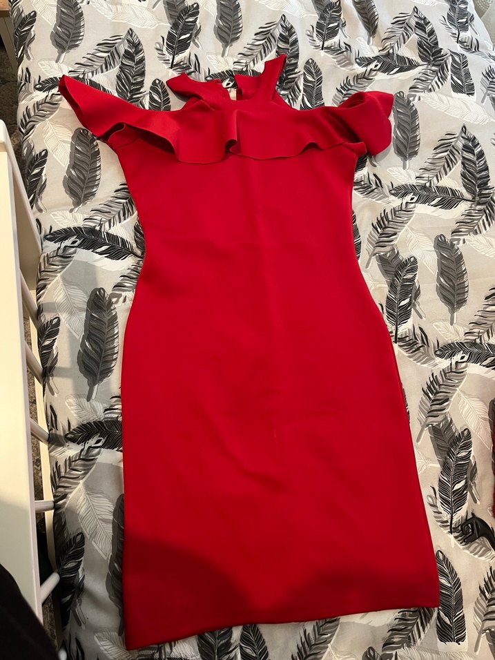 Kırmızı Fırfırlı Uzun Abiye Elbise - Görsel 2