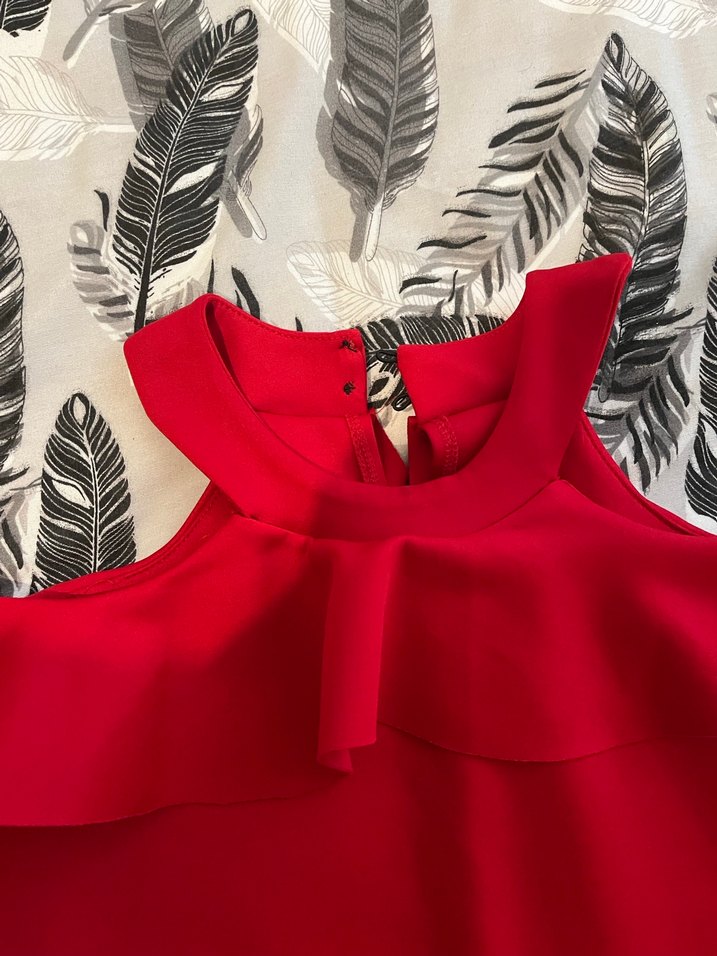 Kırmızı Fırfırlı Uzun Abiye Elbise - Görsel 3