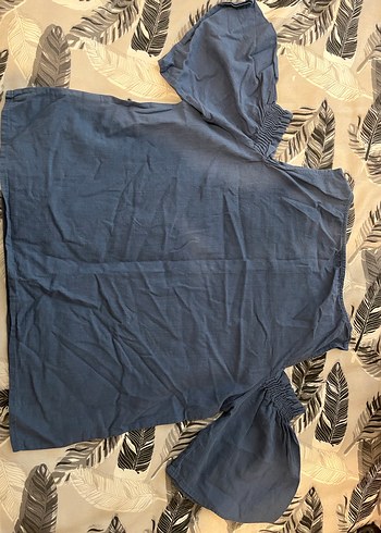 Gri Mavi Hamile Kısa Kollu Bluz - Görsel 2