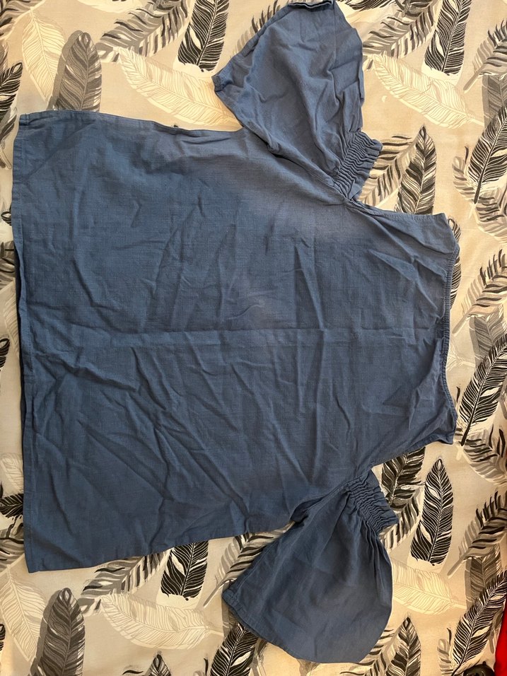 Gri Mavi Hamile Kısa Kollu Bluz - Görsel 2