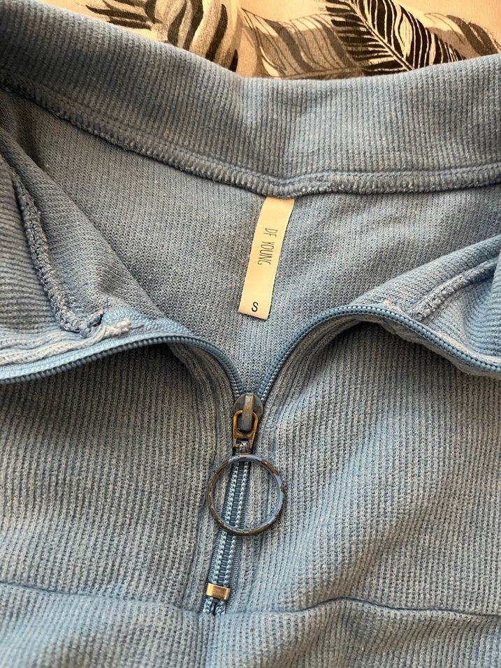 Kadın Mavi Denim Yarım Fermuarlı Sweatshirt - Görsel 4