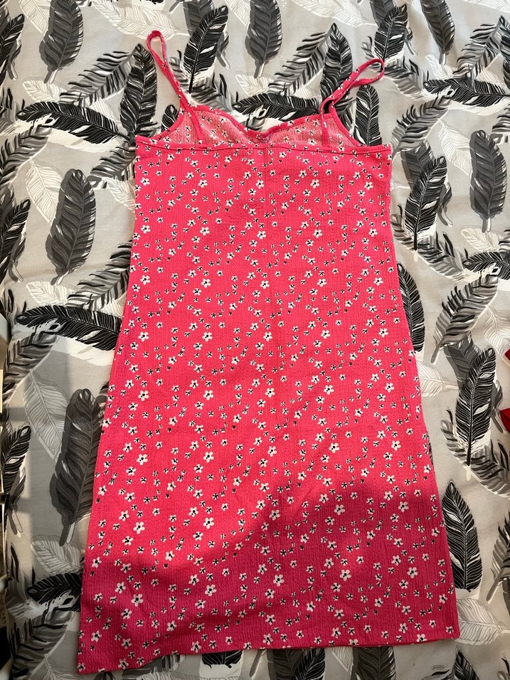 Pembe Çiçekli İnce Askılı Kız Elbisesi - Görsel 2