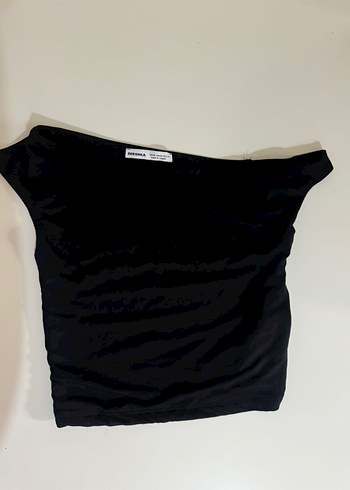 Siyah Asimetrik Yaka Kadın Crop Top - Görsel 2