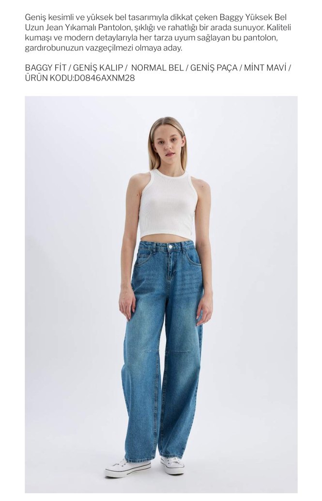 Mavi Düğmeli Baggy Kadın Kot Pantolon - Görsel 2