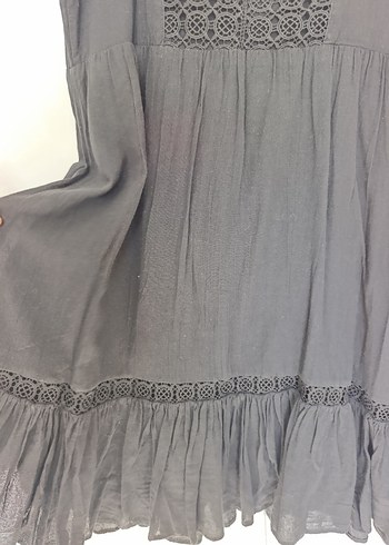 Siyah midi bohem tarzda nakışlı elbise - Görsel 2