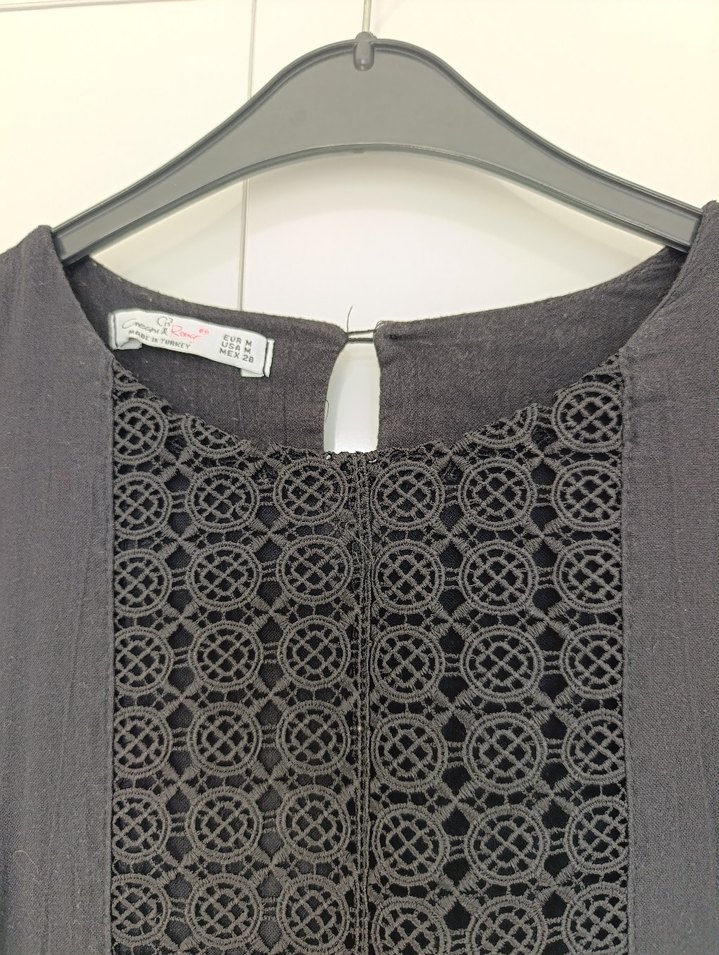 Siyah midi bohem tarzda nakışlı elbise - Görsel 3