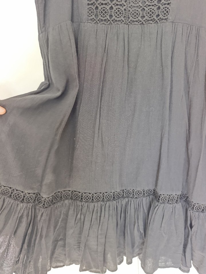 Siyah midi bohem tarzda nakışlı elbise - Görsel 2