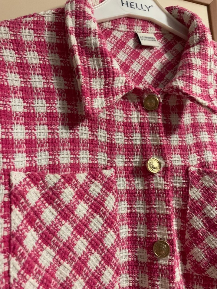 Düğmeli Pembe Kareli Kız çocuk Gömlek - Görsel 5