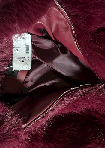 Bordo Deri ve Kürk Detaylı Biker Ceket - Görsel 4