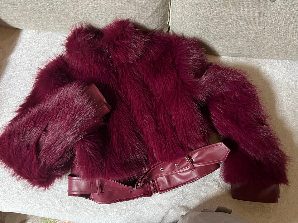 Bordo Deri ve Kürk Detaylı Biker Ceket - Görsel 2