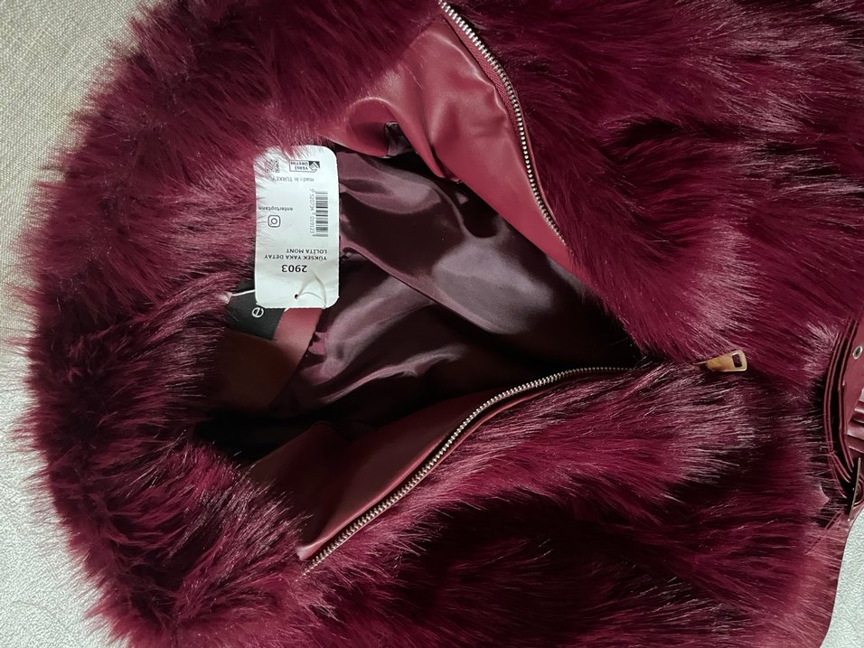 Bordo Deri ve Kürk Detaylı Biker Ceket - Görsel 4