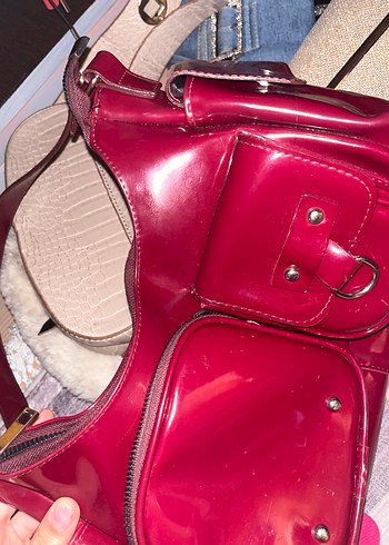 Çok gözlü bordo rugan çanta - Görsel 2